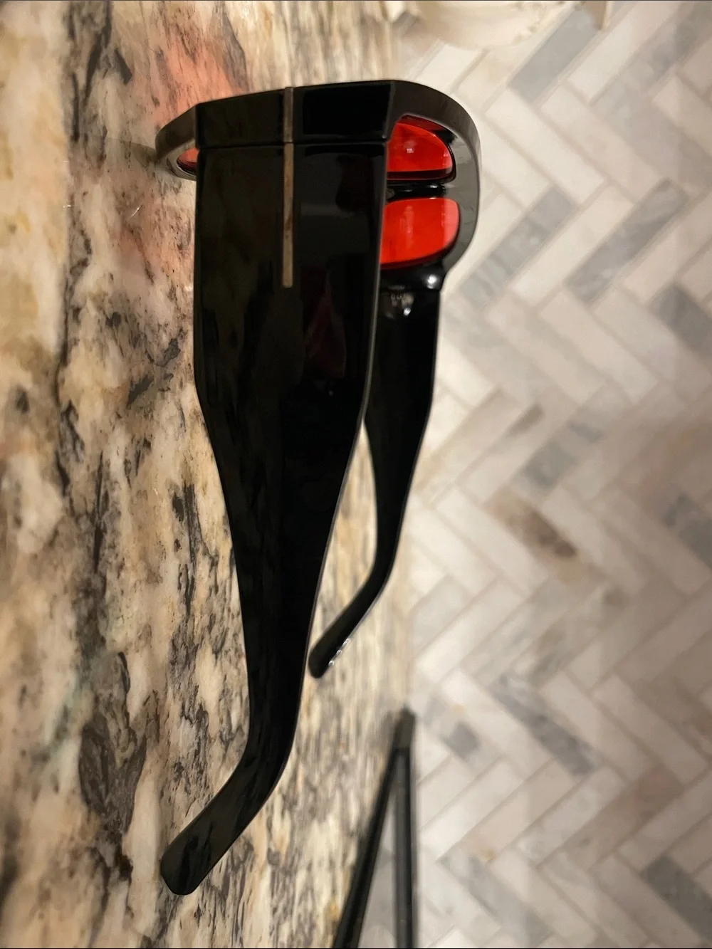 Men's Black Sunglasses with Red Lenses — Bold Shield Style
